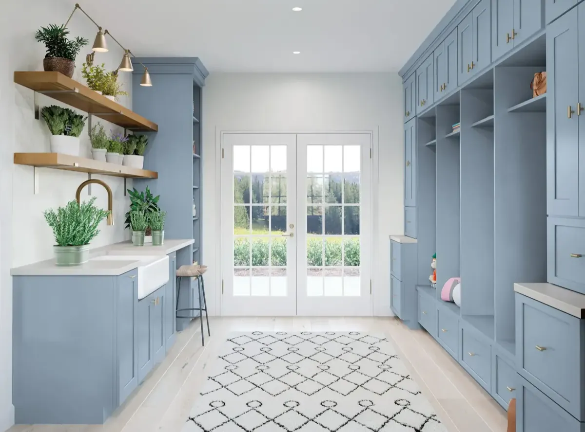 Timberlake Mudroom powder blue shelving